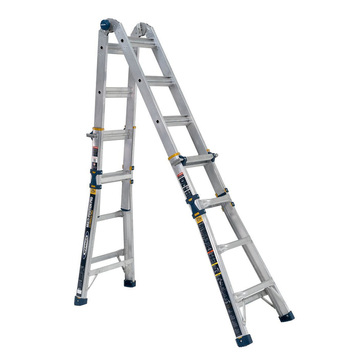 Werner MT-18IAA Multi-Position Ladder, 18 ft Max Reach H, 16-Step, 375 lb, Type IAA Duty Rating, 1.1 in D Step