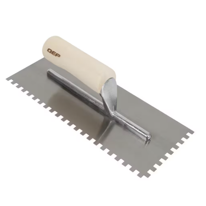 "1/4 in. x 1/4 in. x 1/4 in. Traditional Carbon Steel Square-Notch Flooring Trowel with Wood Handle"