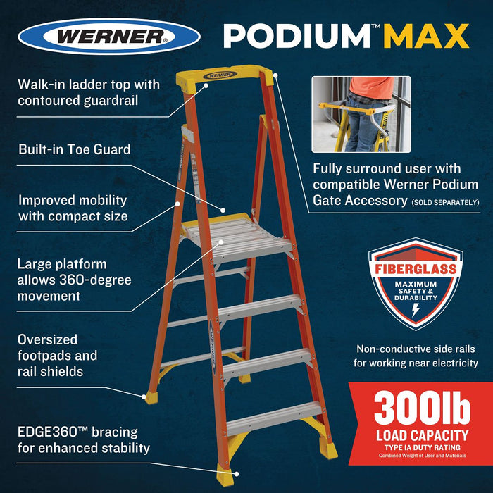 Werner 4 ft. Fiberglass Podium Step Ladder Type IA