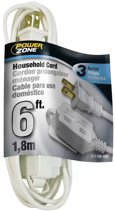 Power Zone Extension Cords 16/2 Spt-2, White, 6Ft