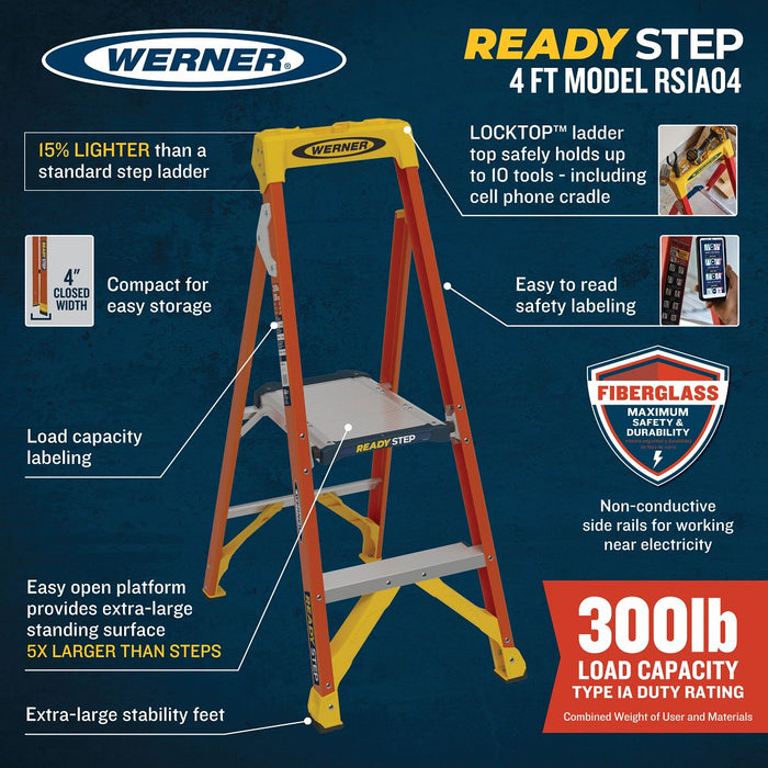 Werner Ready Step Ladder 4ft with 300 lb. Load Capacity Type IA Duty Rating