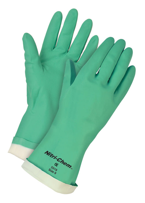 Nitri-Chem Flock Lined Green Nitrile Gloves Industrial Grade 13 Inches in Length 15 mil
