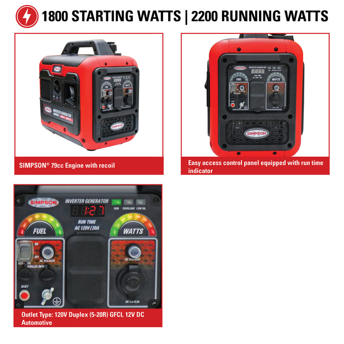Inverter Generator Portable 2200-Watt Inverter Generator 49-State