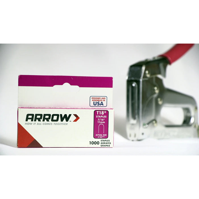 Arrow T18 Heavy Duty Wire Staples, 7/16" x 3/16", 1000ct