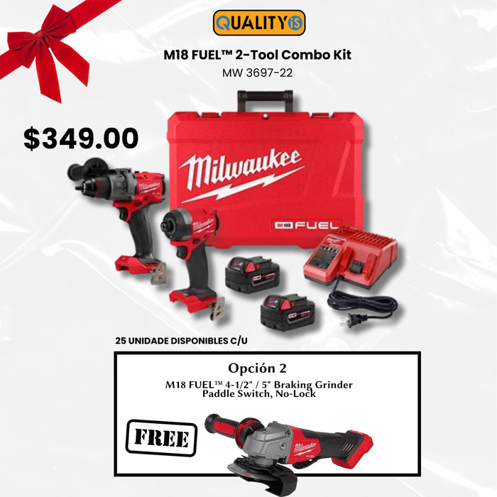 M18 FUEL™ 2-Tool Combo Kit + M18 FUEL™ 4-1/2" / 5" Braking Grinder Paddle Switch, No-Lock