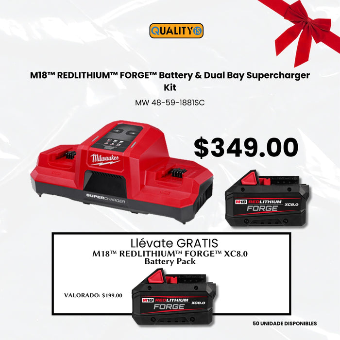 M18 18V Lithium-Ion REDLITHIUM FORGE 8.0 Ah Battery Pack with M18 18V Dual Bay Simultaneous Super Charger + M18™ REDLITHIUM™ FORGE™ XC8.0 Battery Pack