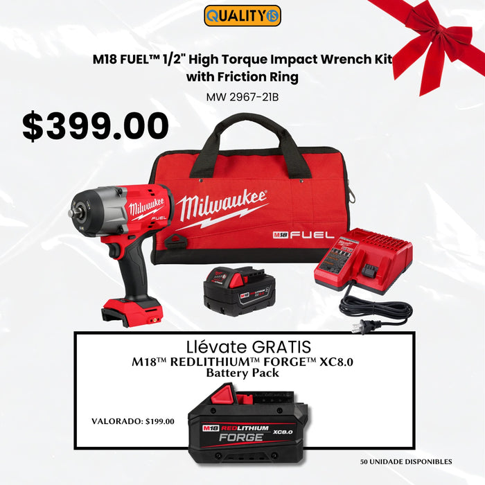 M18 FUEL™ 1/2" High Torque Impact Wrench w/ Friction Ring Kit + M18™ REDLITHIUM™ FORGE™ XC8.0 Battery Pack