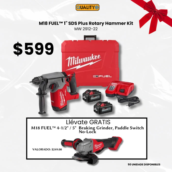 M18 FUEL™ 1 in SDS Plus Rotary Hammer Kit + M18 FUEL™ 4-1/2" / 5" Braking Grinder Paddle Switch, No-Lock