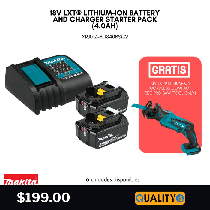 18V LXT® Lithium‑Ion Battery and Charger Starter Pack (4.0Ah) + 18V LXT® Lithium‑Ion Cordless Compact Recipro Saw (Tool Only)