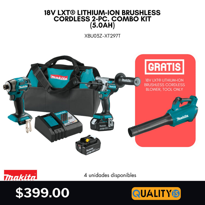 18V LXT® Lithium‑Ion Brushless Cordless 2‑Pc. Combo Kit (5.0Ah) + 18V LXT® Lithium‑Ion Brushless Cordless Blower, Tool Only