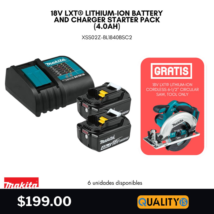 18V LXT® Lithium‑Ion Battery and Charger Starter Pack (4.0Ah) + 18V LXT® Lithium‑Ion Cordless 6‑1/2" Circular Saw, Tool Only