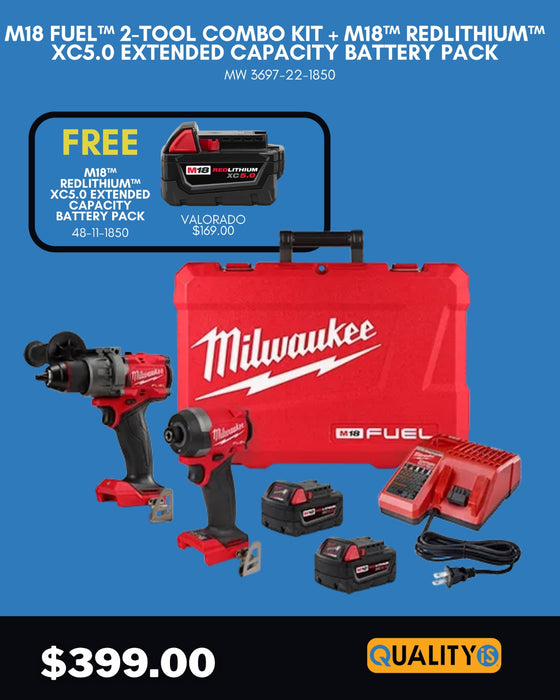 M18 FUEL™ 2-Tool Combo Kit + M18™ REDLITHIUM™ XC 5.0Ah Extended Capacity Battery Pack