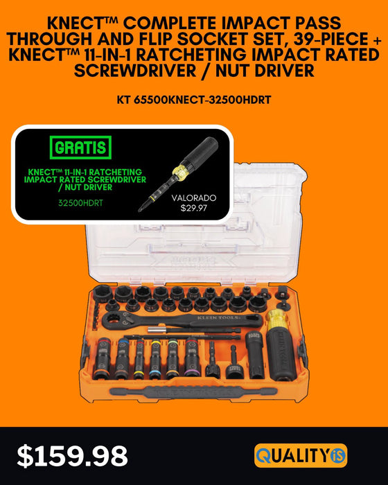 KNECT™ Complete Impact Pass Through and Flip Socket Set, 39-Piece + KNECT™ 11-in-1 Ratcheting Impact Rated Screwdriver / Nut Driver