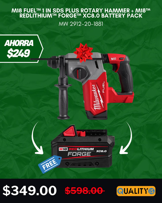M18 FUEL™ 1 in SDS Plus Rotary Hammer + M18™ REDLITHIUM™ FORGE™ XC8.0 Battery Pack