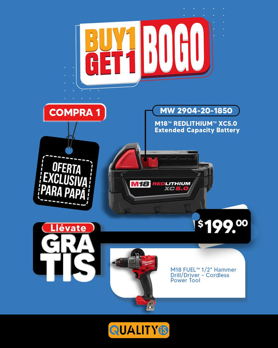 M18 FUEL™  1/2" Hammer Drill/Driver + M18™ REDLITHIUM™ XC 5.0Ah Extended Capacity Battery Pack