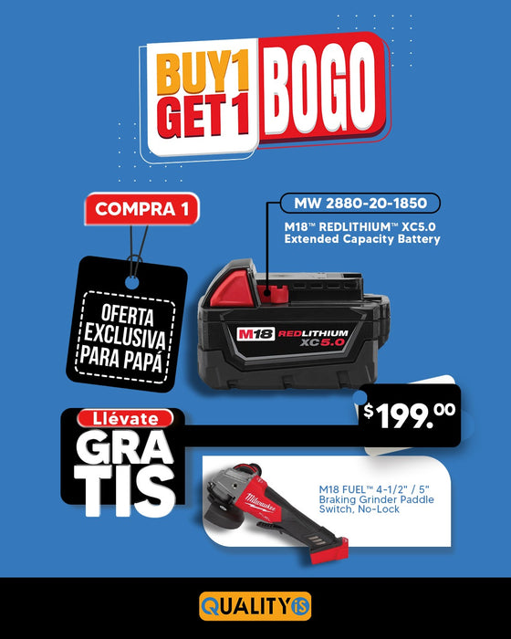 M18 FUEL™ 4-1/2" / 5" Braking Grinder Paddle Switch, No-Lock + M18™ REDLITHIUM™ XC 5.0Ah Extended Capacity Battery Pack