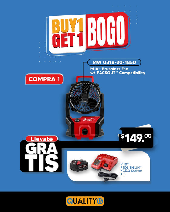 M18™ Brushless PACKOUT™ Fan + M18™ REDLITHIUM™ XC 5.0Ah Battery and Charger Starter Kit
