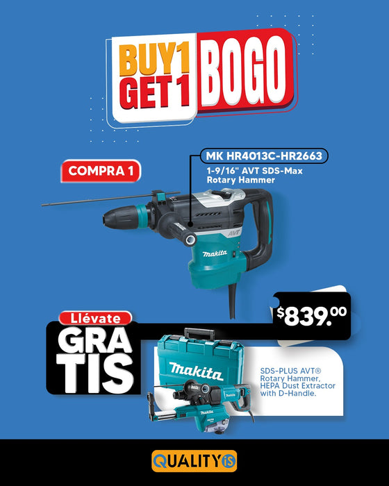 1‑9/16" SDS‑MAX AVT® Rotary Hammer + 1" SDS‑PLUS AVT® Rotary Hammer, w/ HEPA Dust Extractor (D‑handle)