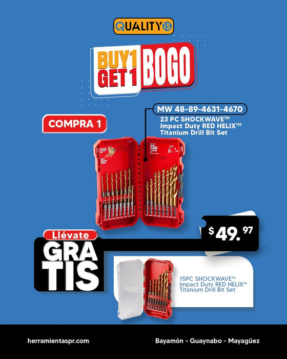 SHOCKWAVE Impact Duty™ RED HELIX™ Titanium Drill Bit Set - 23PC+Titanium Drill Bit Set - 15PC