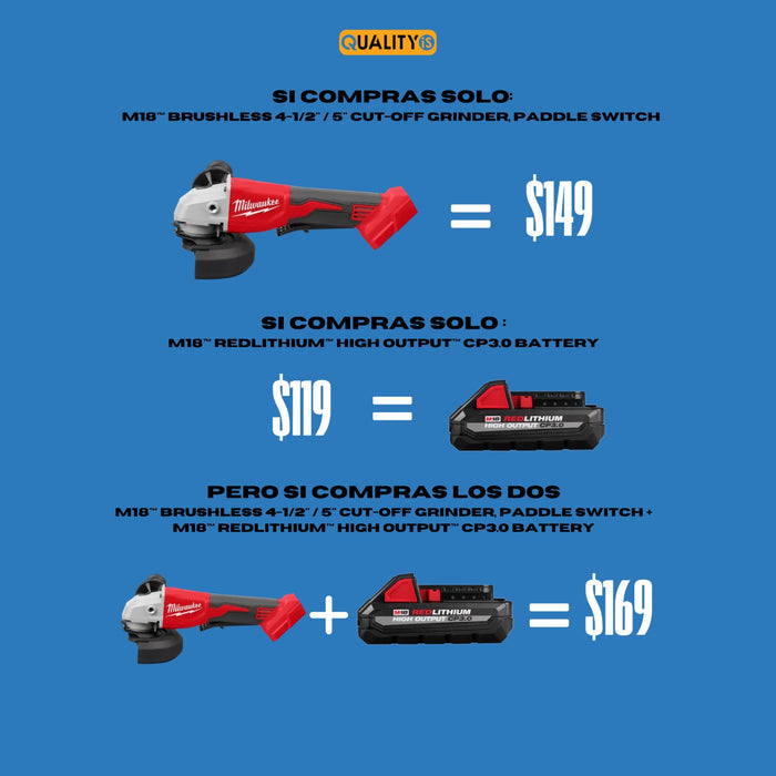 M18™ Brushless 4-1/2" / 5" Cut-Off Grinder, Paddle Switch + M18™ REDLITHIUM™ HIGH OUTPUT™ CP3.0 Battery