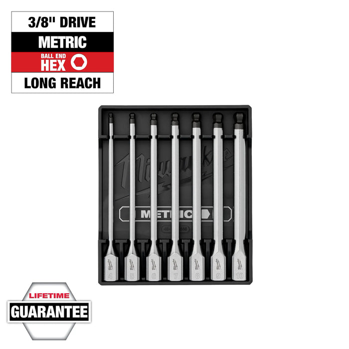 7pc 3/8” Drive Long Ball End Hex Bit Socket Set - Metric