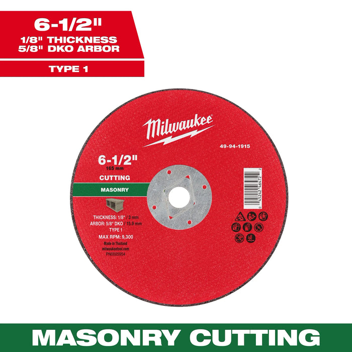 6-1/2" x 1/8" x 5/8" DKO Masonry Cut Off Wheel -Type 1