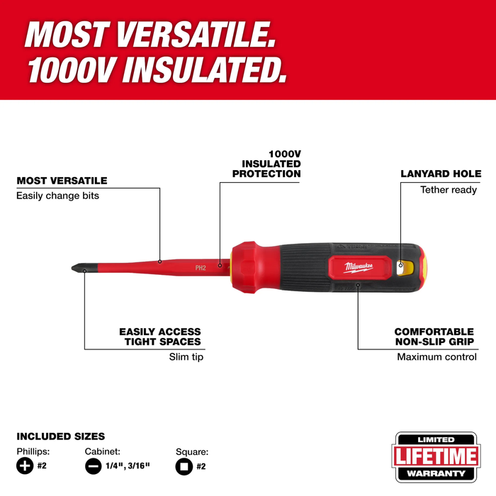 4-in-1 1000V Insulated Slim Tip Multi-Bit Screwdriver