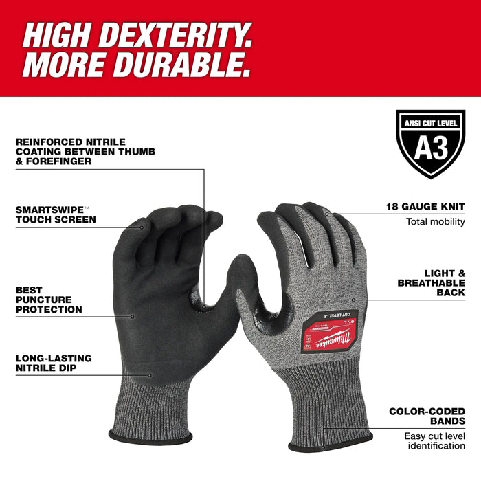 Milwaukee Cut Level 3 High-Dexterity Nitrile Dipped Gloves - XL