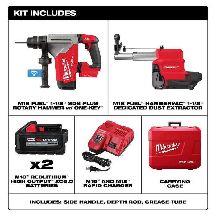 M18 FUEL™ 1-1/8" SDS Plus Rotary Hammer w/ ONE-KEY™ & HAMMERVAC™ Dedicated Dust Extractor Kit