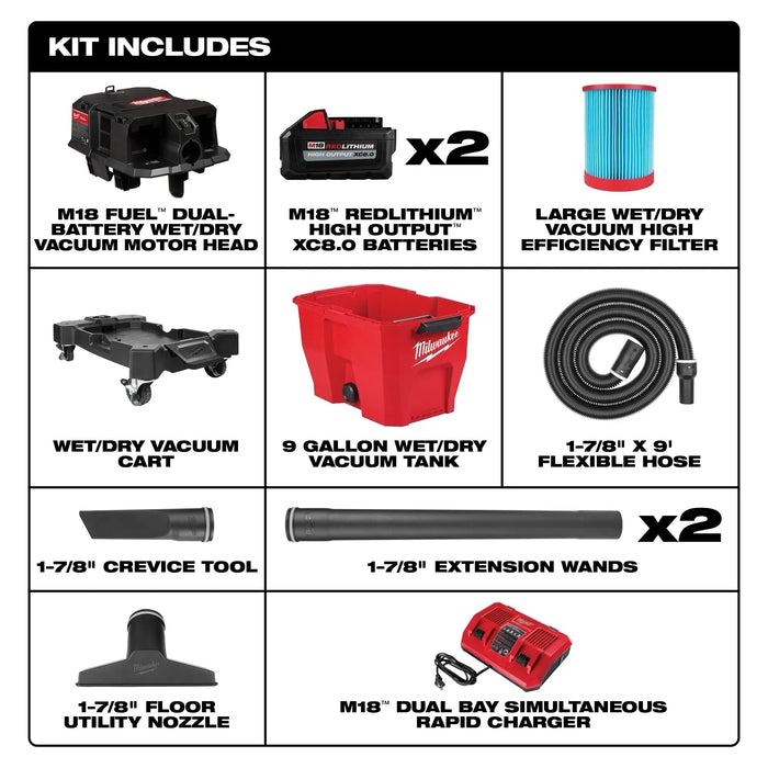 M18 FUEL™ 9 Gallon Dual-Battery Wet/Dry Vacuum Kit