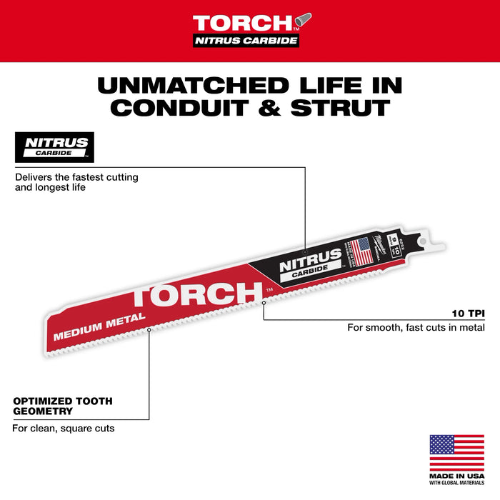 9" 10TPI TORCH™ with NITRUS™ Carbide Teeth for Conduit and Strut 1PK