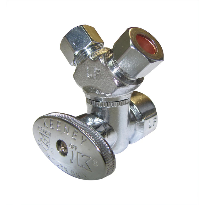 Plumb Pak Stop Valve, 1/2 x 3/8 x 3/8 in Connection, FIP x Compression x Compression Chrome