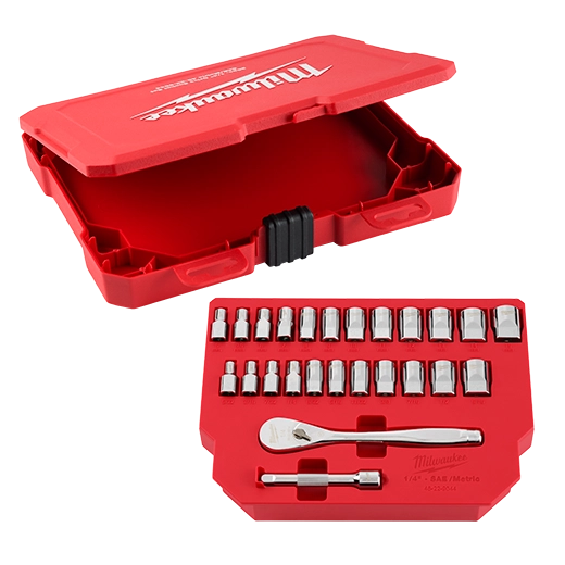 25pc 1/4" Drive Metric & SAE Ratchet and Socket Set with FOUR FLAT™ SIDES