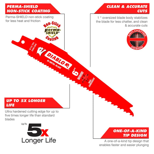 12" 4/6TPI Bi-Metal Reciprocating Saw Blades for Nail-Embedded Wood (25-Pack)