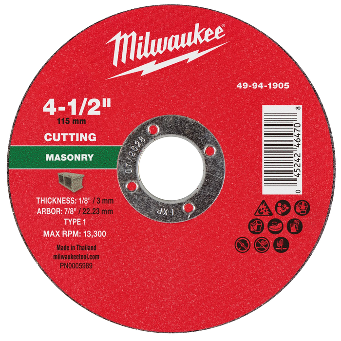 4-1/2" x 1/8" x 7/8" Masonry Cut Off Wheel -Type 1