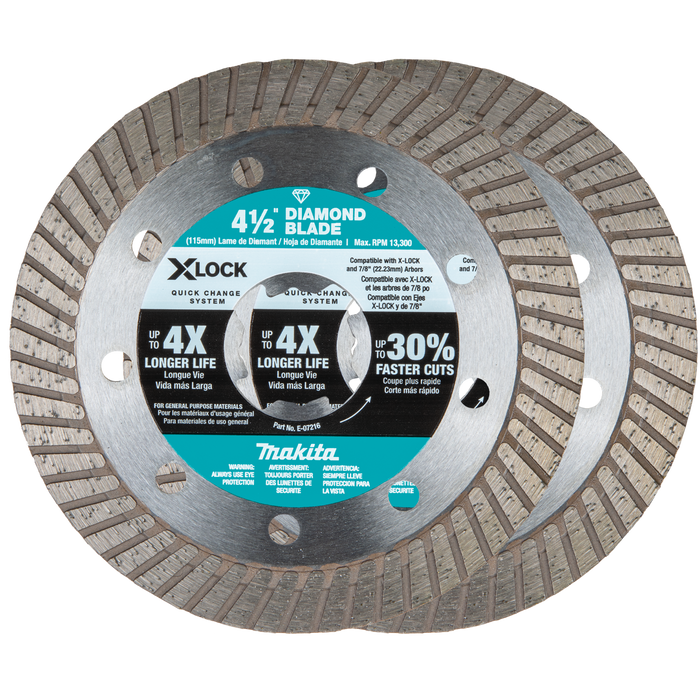 X‑LOCK 4‑1/2" Turbo Rim Diamond Blade for Masonry Cutting, 2/pk