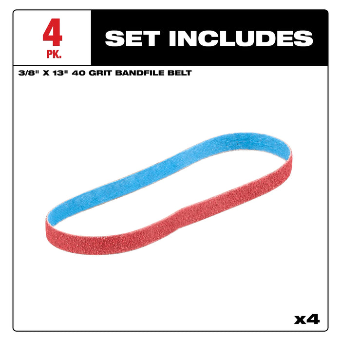 3/8” x 13” 40 Grit Bandfile Belts – 4 pack