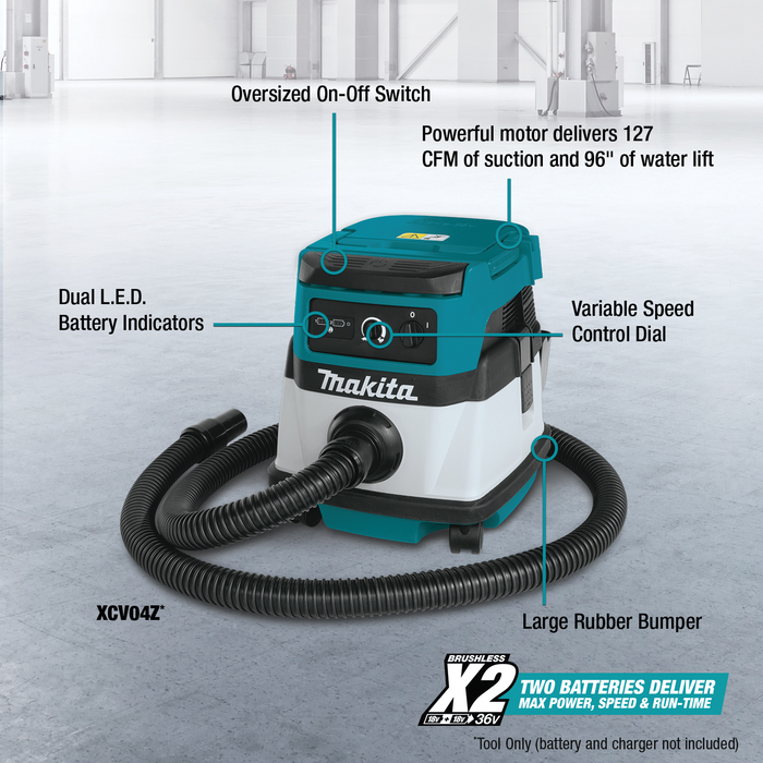 36V (18V X2) LXT®/Corded 2.1 Gallon HEPA Filter Dry Dust Extractor/Vacuum, Tool Only