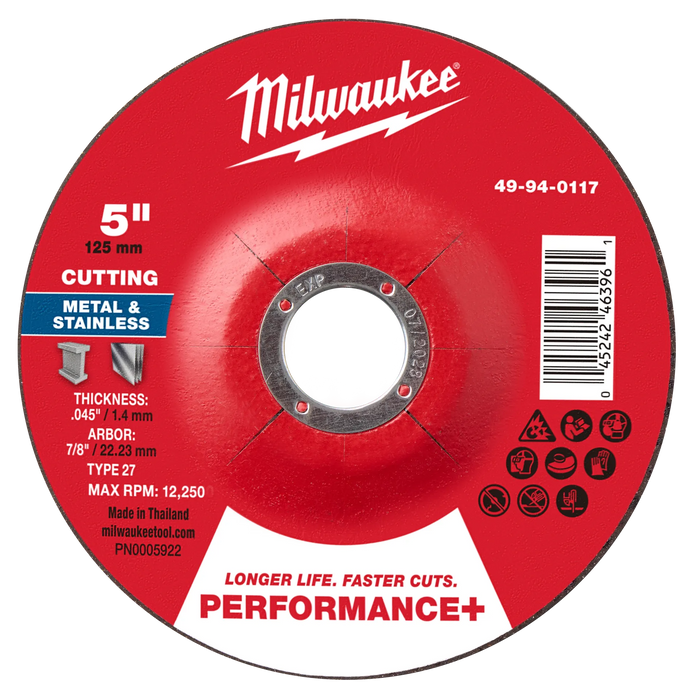 5" x .045" x 7/8" Performance+ Metal Cut Off Wheel - Type 27