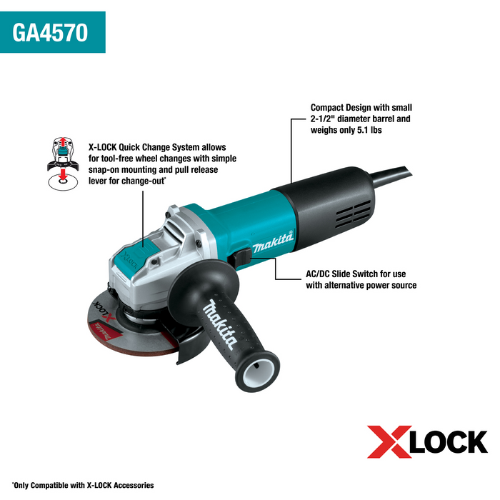 4‑1/2" X‑LOCK Angle Grinder, with AC/DC Switch