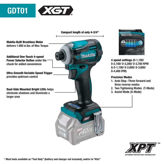 40V max XGT® Brushless Cordless 4‑Speed Impact Driver, Tool Only