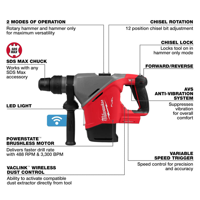 M18 FUEL™ 1-9/16" SDS Max Rotary Hammer w/ ONE-KEY™