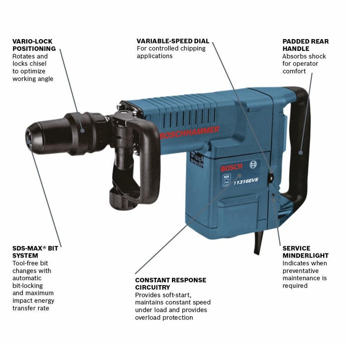 14 Amp 1-9/16 in. Corded Variable Speed SDS-Max Concrete Demolition Hammer with Carrying Case
