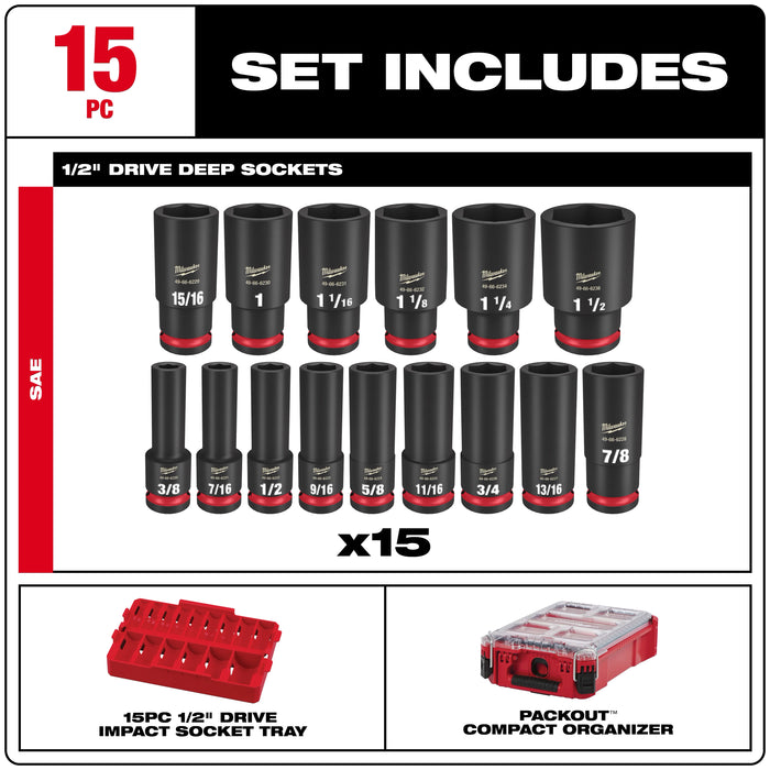 15PC SHOCKWAVE™ Impact Duty Socket 1/2” Drive SAE Set with PACKOUT™