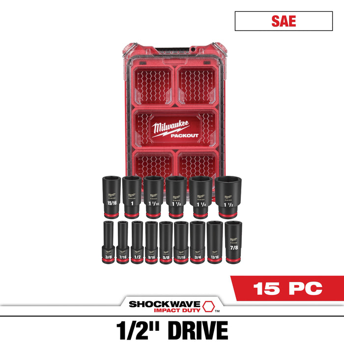15PC SHOCKWAVE™ Impact Duty Socket 1/2” Drive SAE Set with PACKOUT™