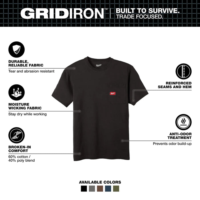 GRIDIRON Pocket T-Shirt - Short Sleeve Large Gray
