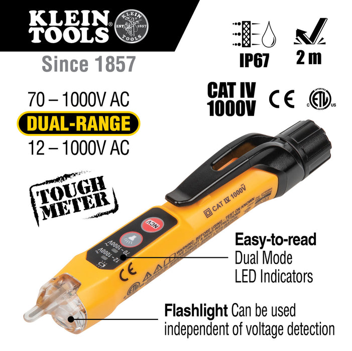 Dual Range Non-Contact Voltage Tester with Flashlight, 12 - 1000V AC