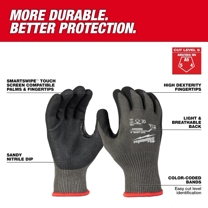 Large Gray Nitrile Level 5 Cut Resistant Dipped Work Gloves