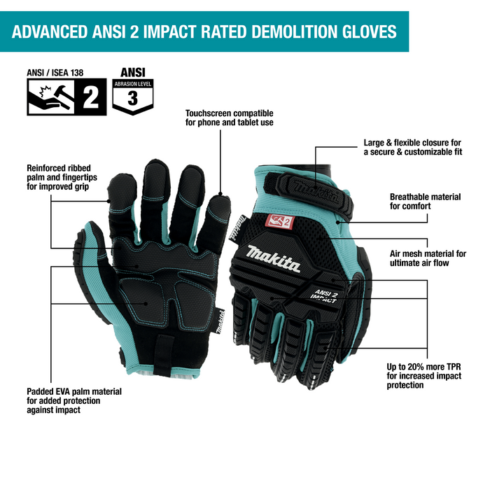 Advanced ANSI 2 Impact‑Rated Demolition Gloves (Large)