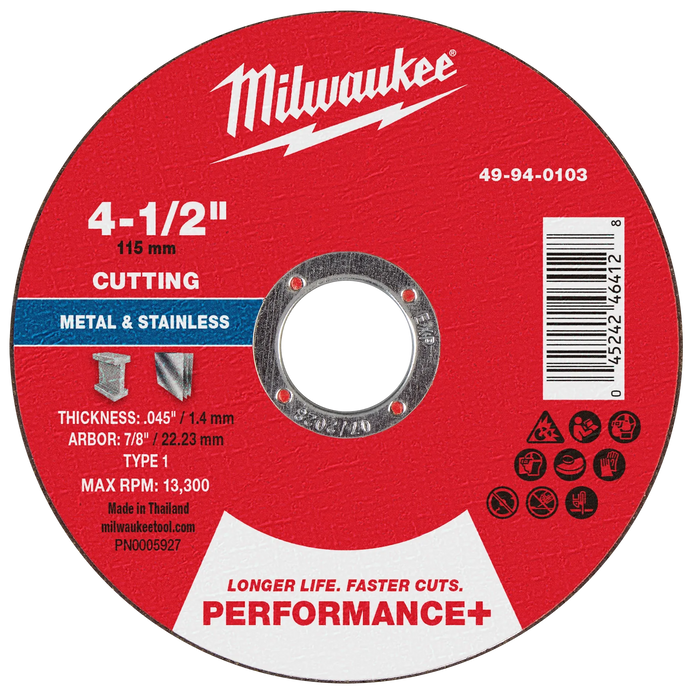 4-1/2" x .045" x 7/8" Performance+ Metal Cut Off Wheel - Type 1